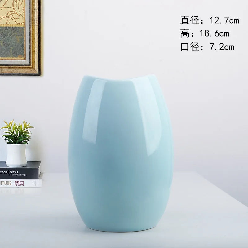 NEW Modern Ceramic Vase Nordic Home Decoration Pure White Cyan Table Vase  Dry Flower Arrangement Creative Living Room Decor